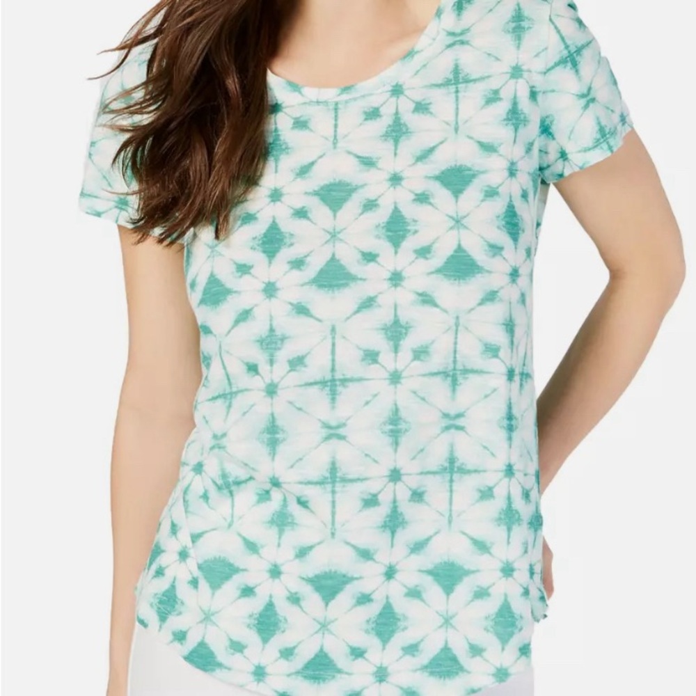 Style and Co. teal/white tie-dye tee shirt